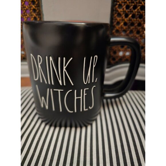 NWT Rae Dunn Drink Up Witches Halloween Coffee Mug Black Orange Interior - Picture 2 of 9